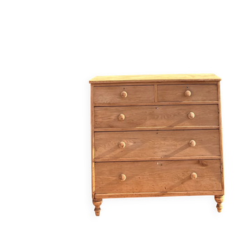 Large antique English chest of drawers in raw solid oak.