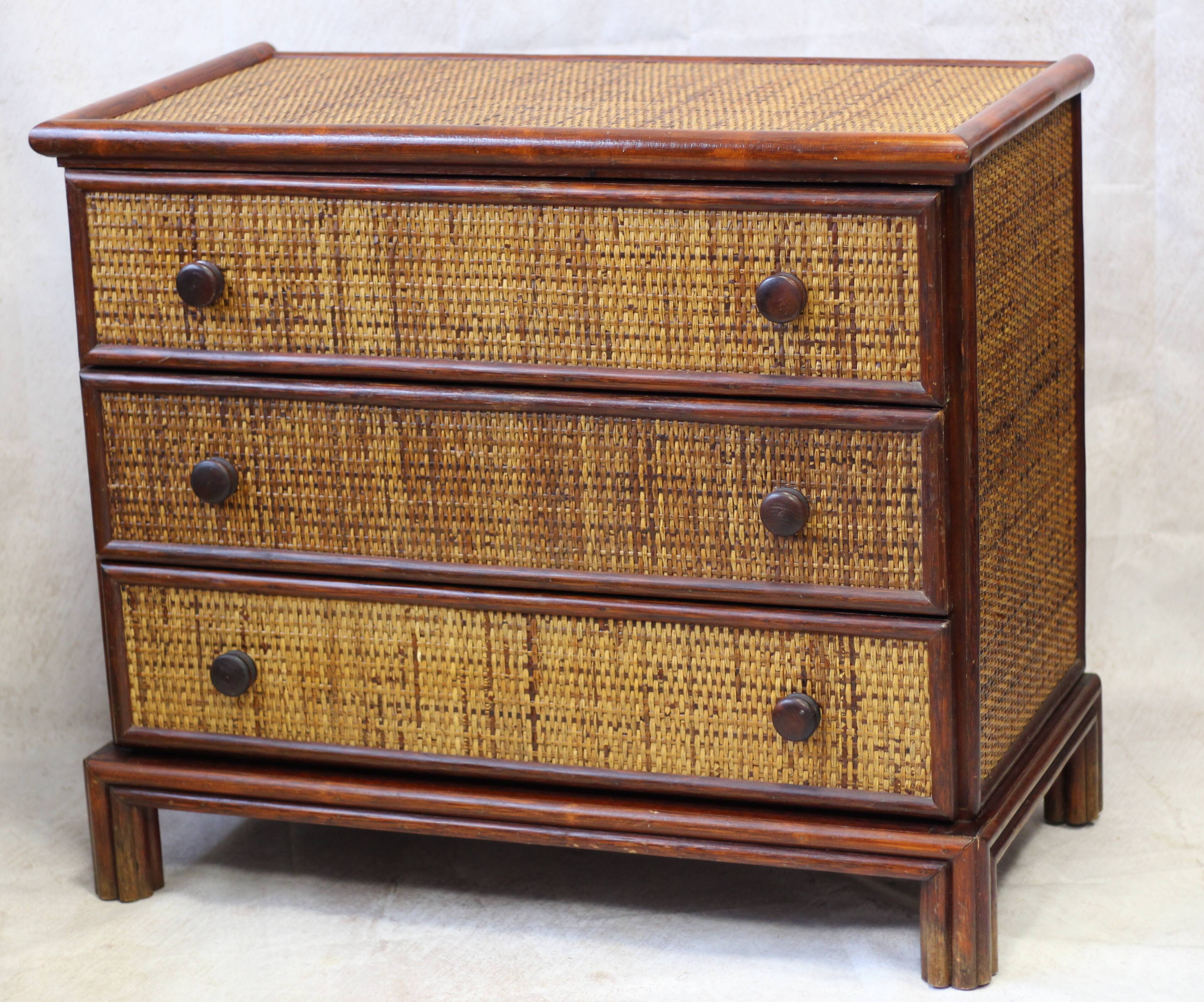 Vintage rattan and bamboo chest of drawers