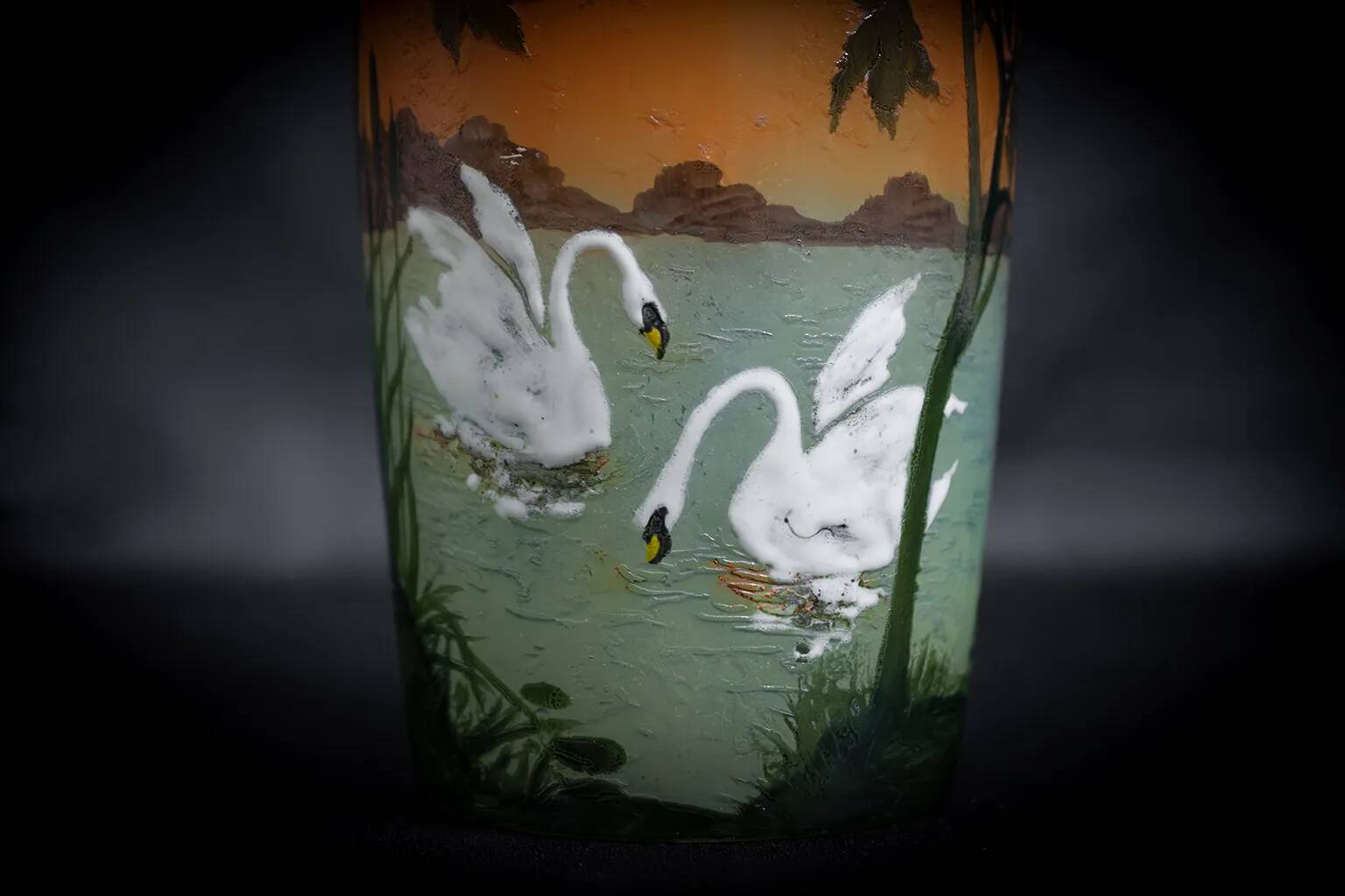 Large Legras Art Nouveau vase in acid-etched glass | Swan Lake