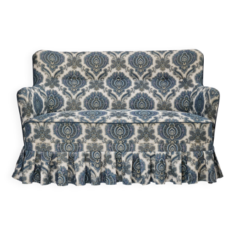 1970s, Danish 2-seater sofa, blue/white furniture fabric, beech wood.