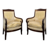 Pair of Restoration period armchairs with cabriole legs.