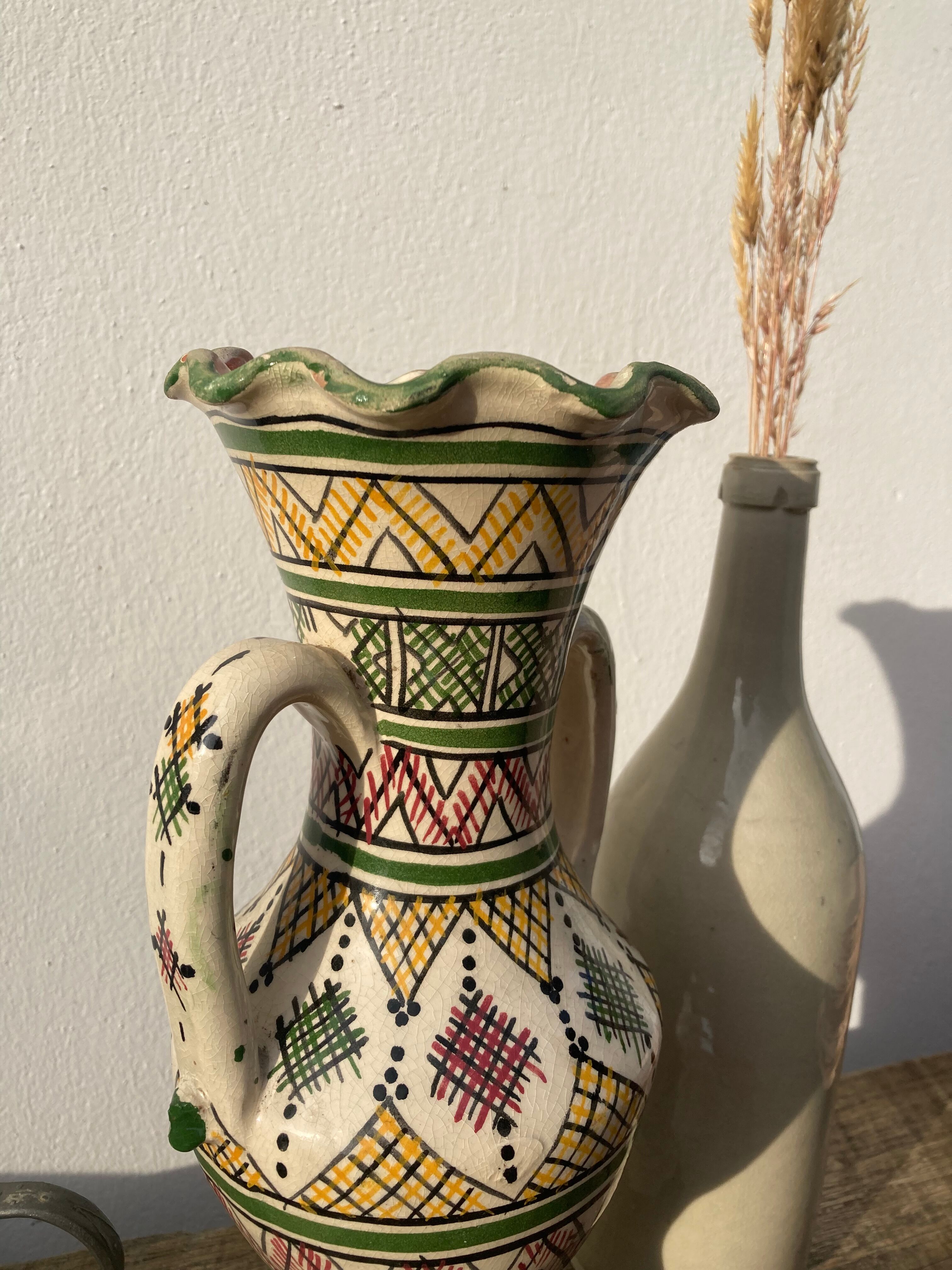 Bougeoir Céramique Signé A:S - SAFI, Maghreb, Hauteur 17 Cm, Fait Main