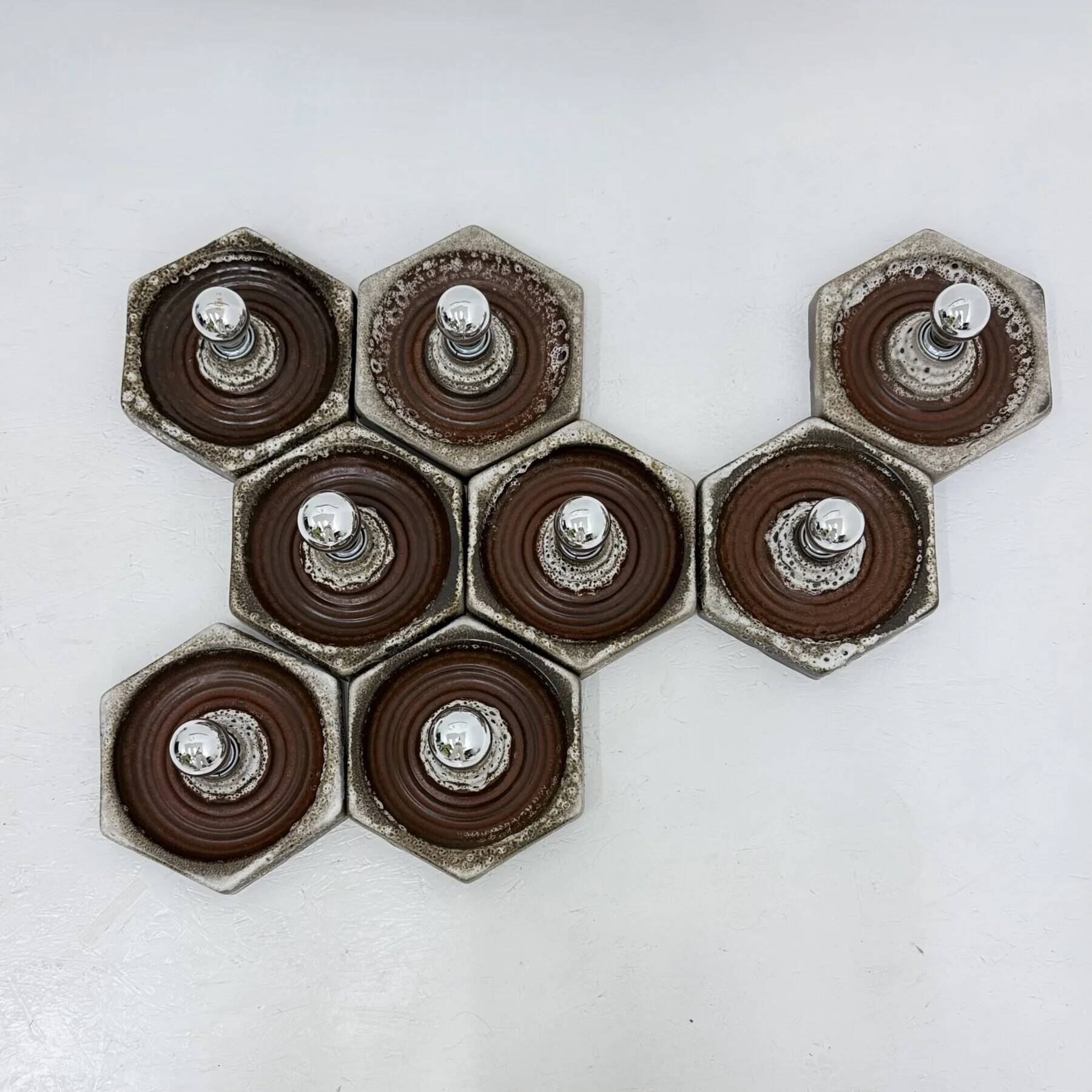 Set of 8 brown ceramic wall lamps, 1970s