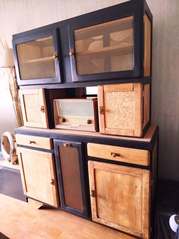 Meuble Buffet Mado vintage année 50 restauré et relooké, chêne massif