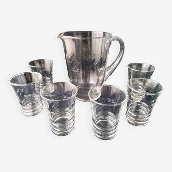 Vintage water carafe and 6 matching tumbler glasses
