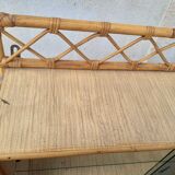 Vintage rattan wall showcase shelf, 2 sliding windows.