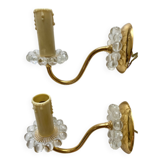 Paire d'appliques en verre et métal doré années 60
