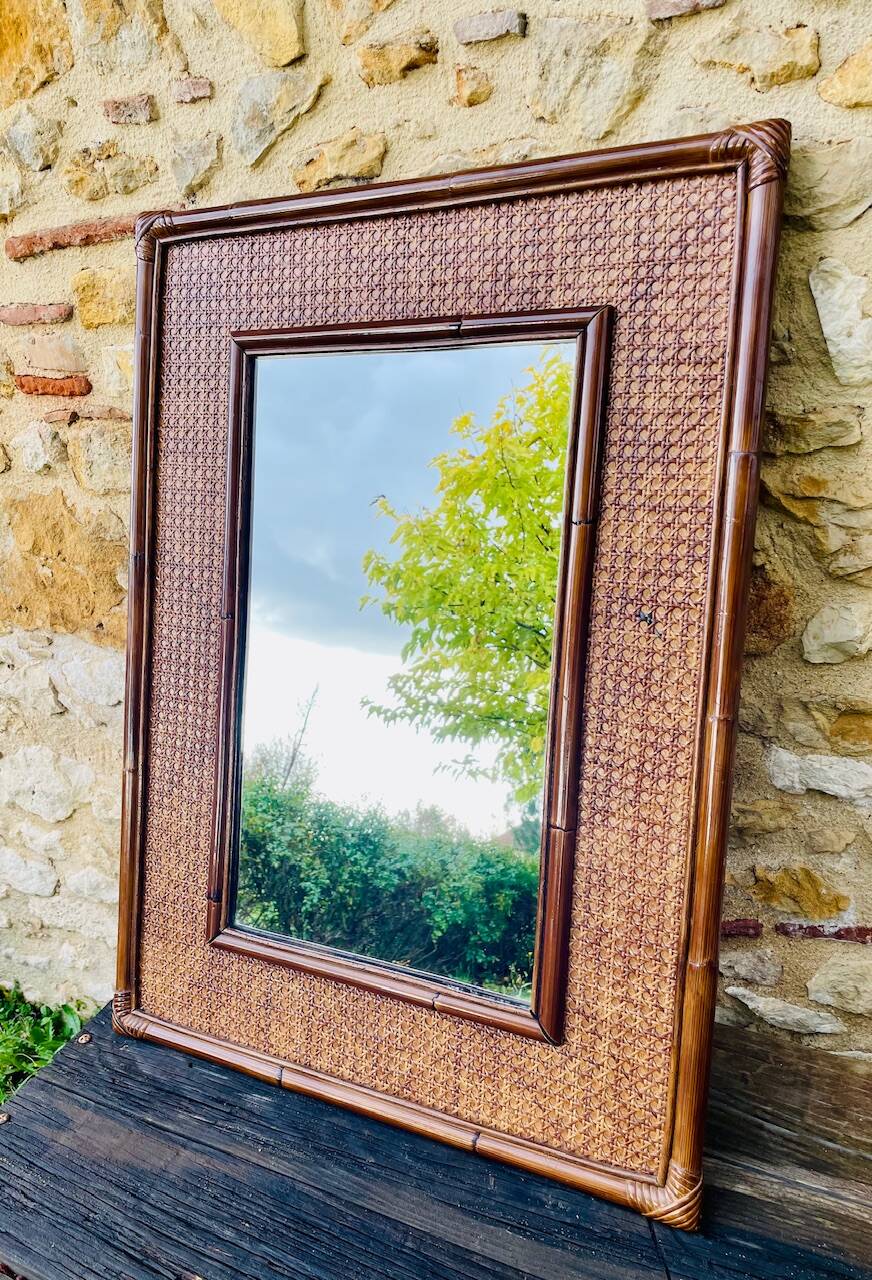 Vintage mirror, bamboo, caning and rattan, circa 1960s