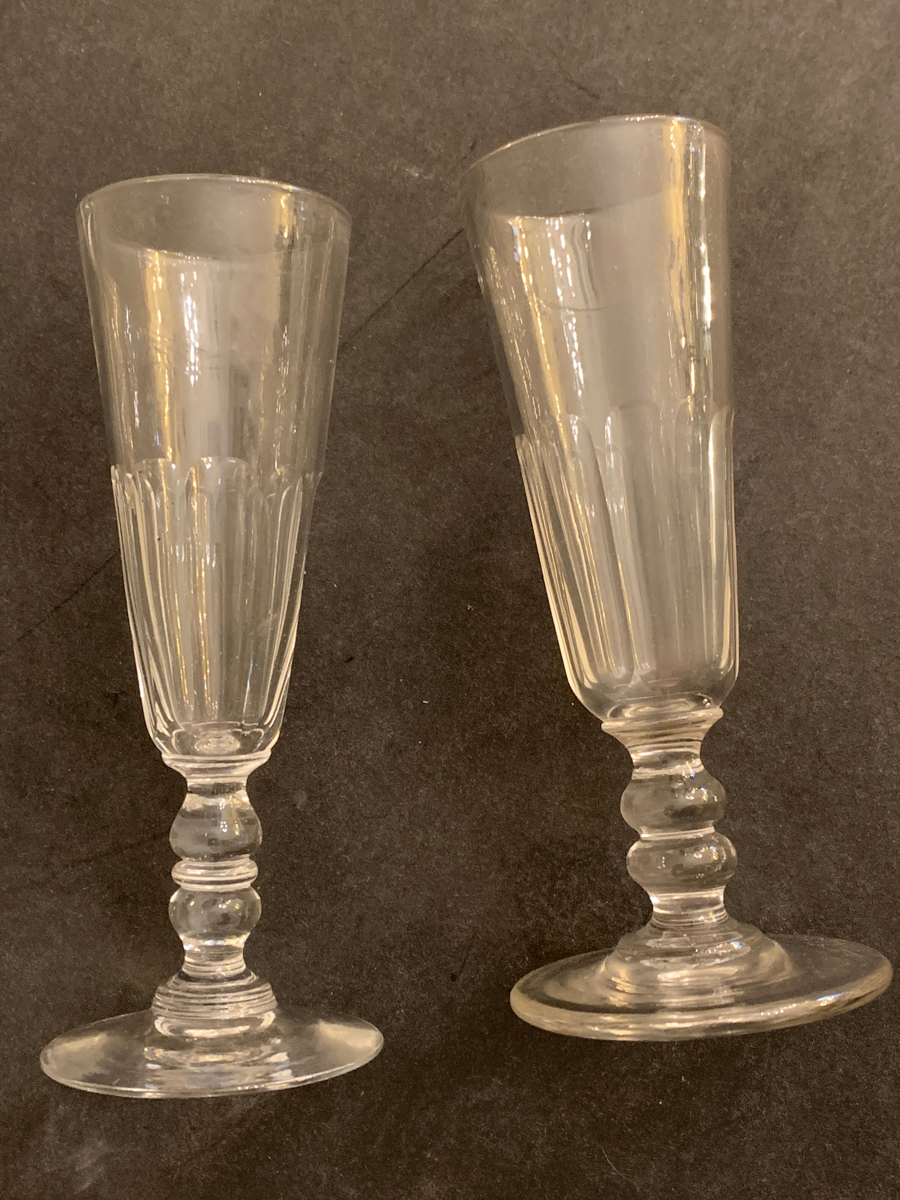 6 antique champagne flutes with cut sides