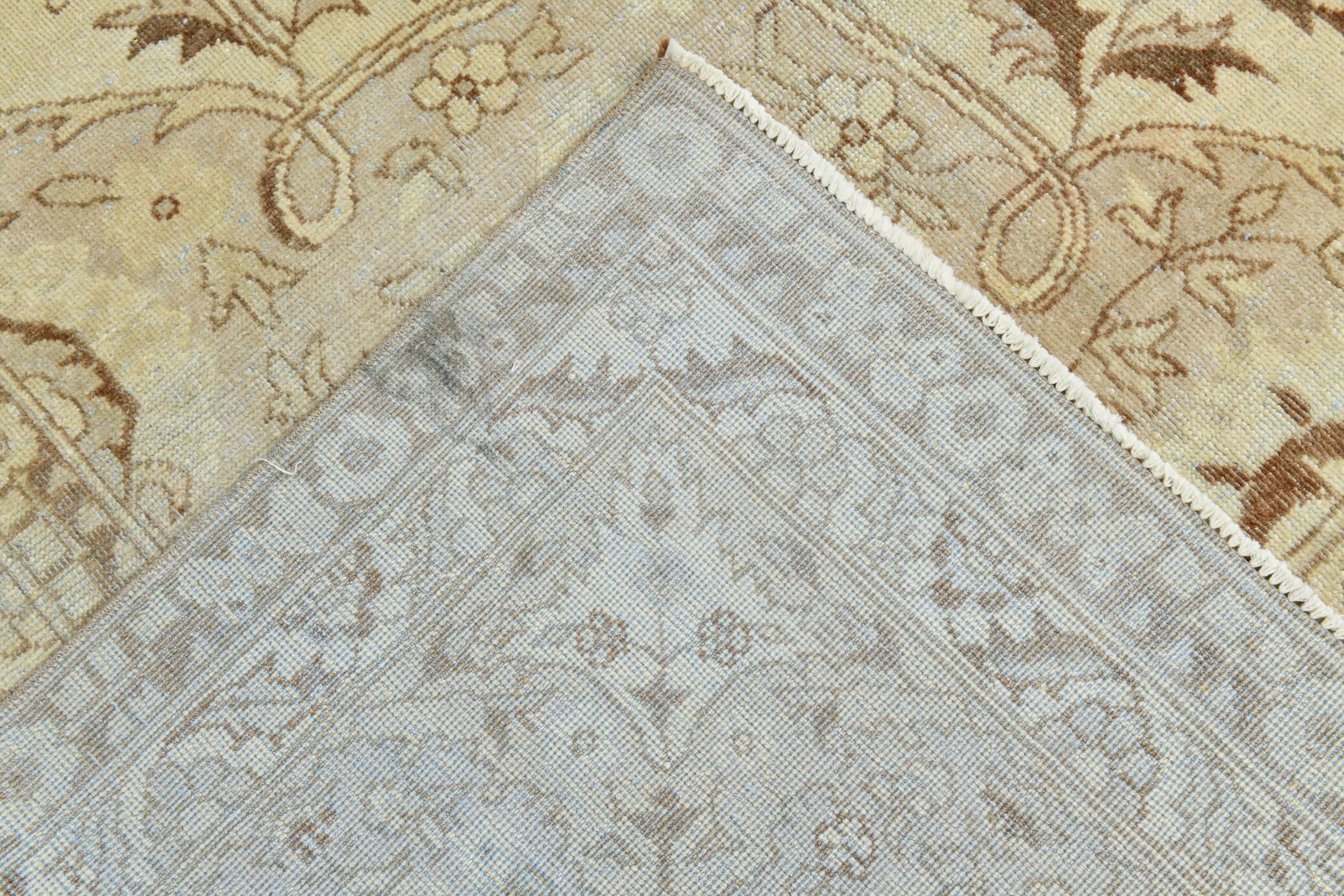 Tapis Vintage Beige Clair Motif Médaillon Floral Élégant, 354x458 Cm