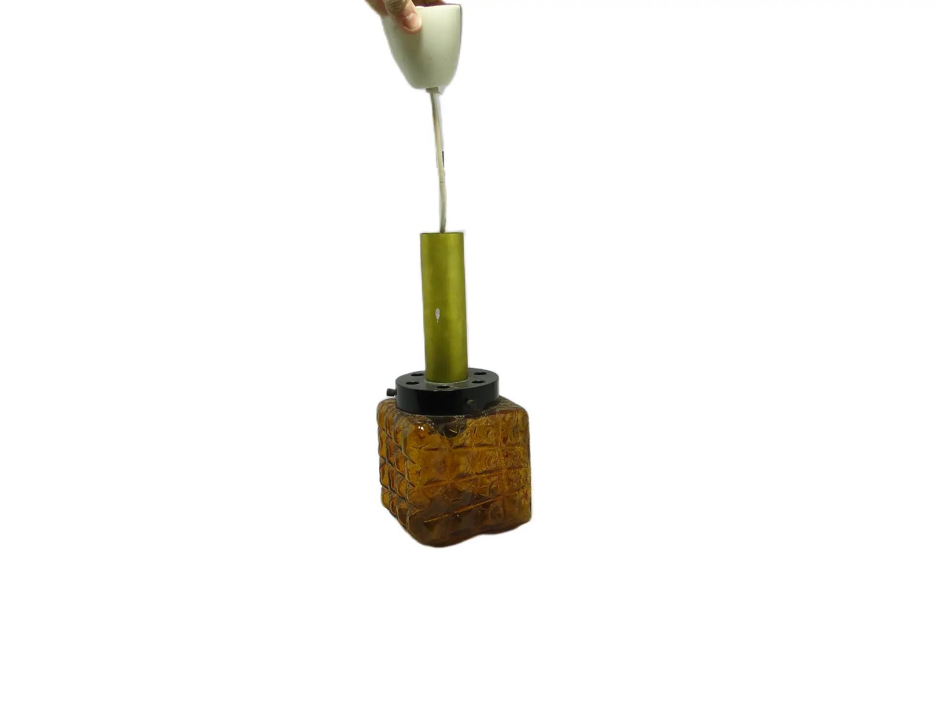 Ceiling lamp, modernism, brown glass, Polam, Poland, 1980s.