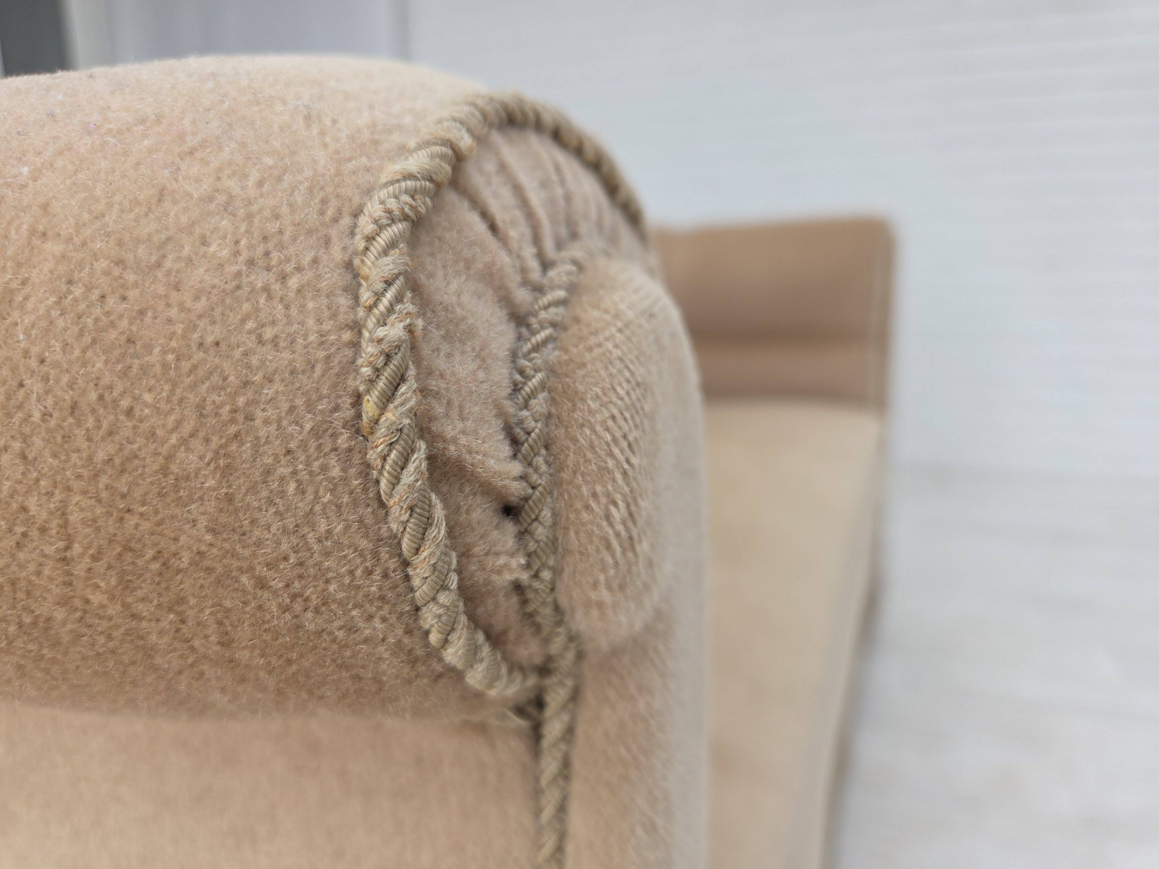 1950s, Danish 2-seater sofa, furniture velour, teak wood legs.