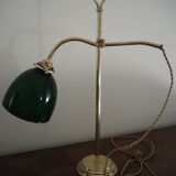 Lampe à poser de bureau en laiton col de cygne opaline verte
