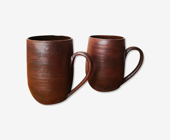Lot de 2 mugs artisanales signées poterie céramique