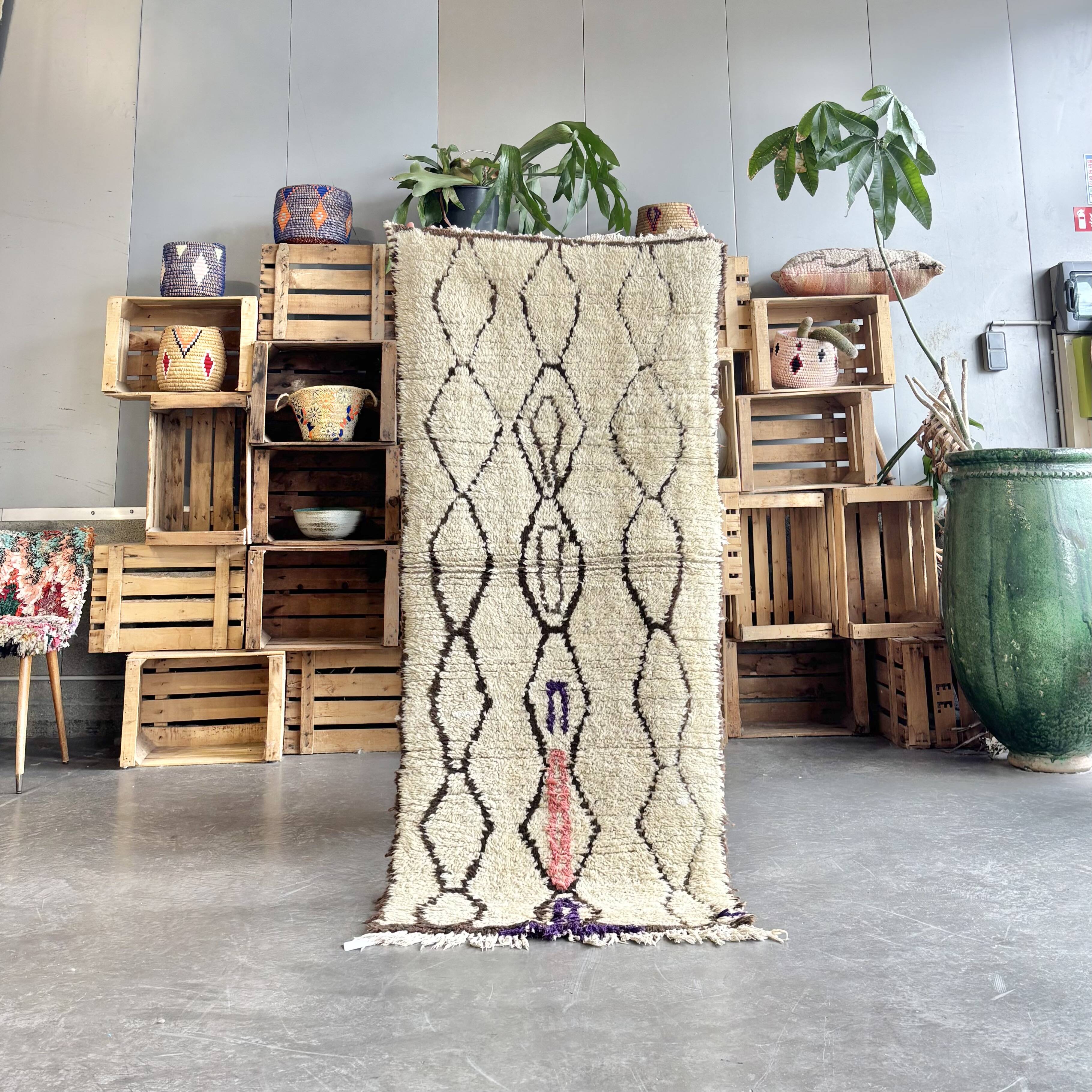 Tapis Beni Ouarain marocain  vintage – 90x180 cm