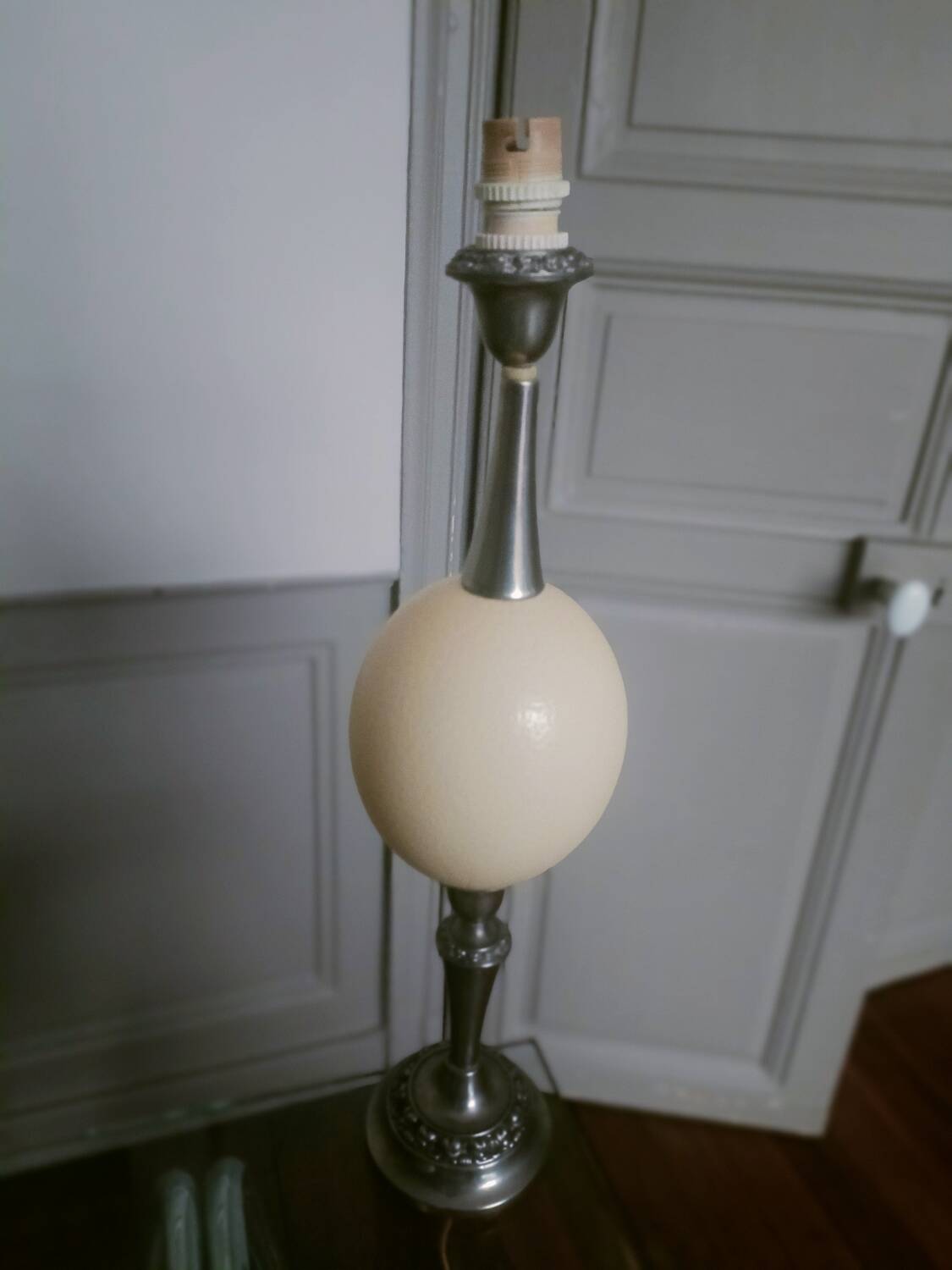 English lamp base, ostrich egg