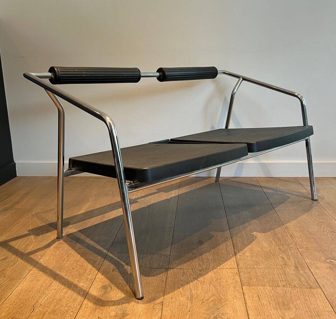 Sofa Design 'System', Chrome & Black Rubber, France, circa 1970