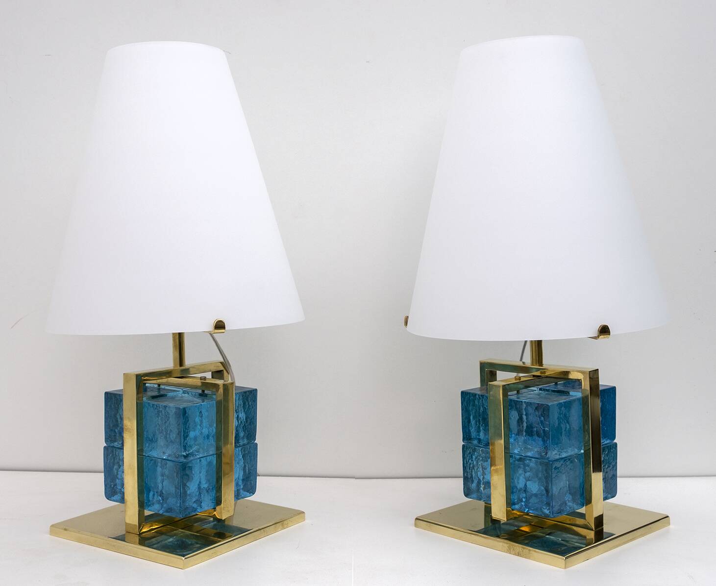 Pair of Contemporary Murano Glass and Brass Table Lamps