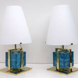 Pair of Contemporary Murano Glass and Brass Table Lamps