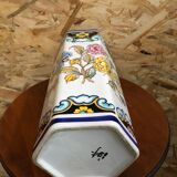 Old hexagonal vase v v carraresi ceramic white decoration flowers vintage