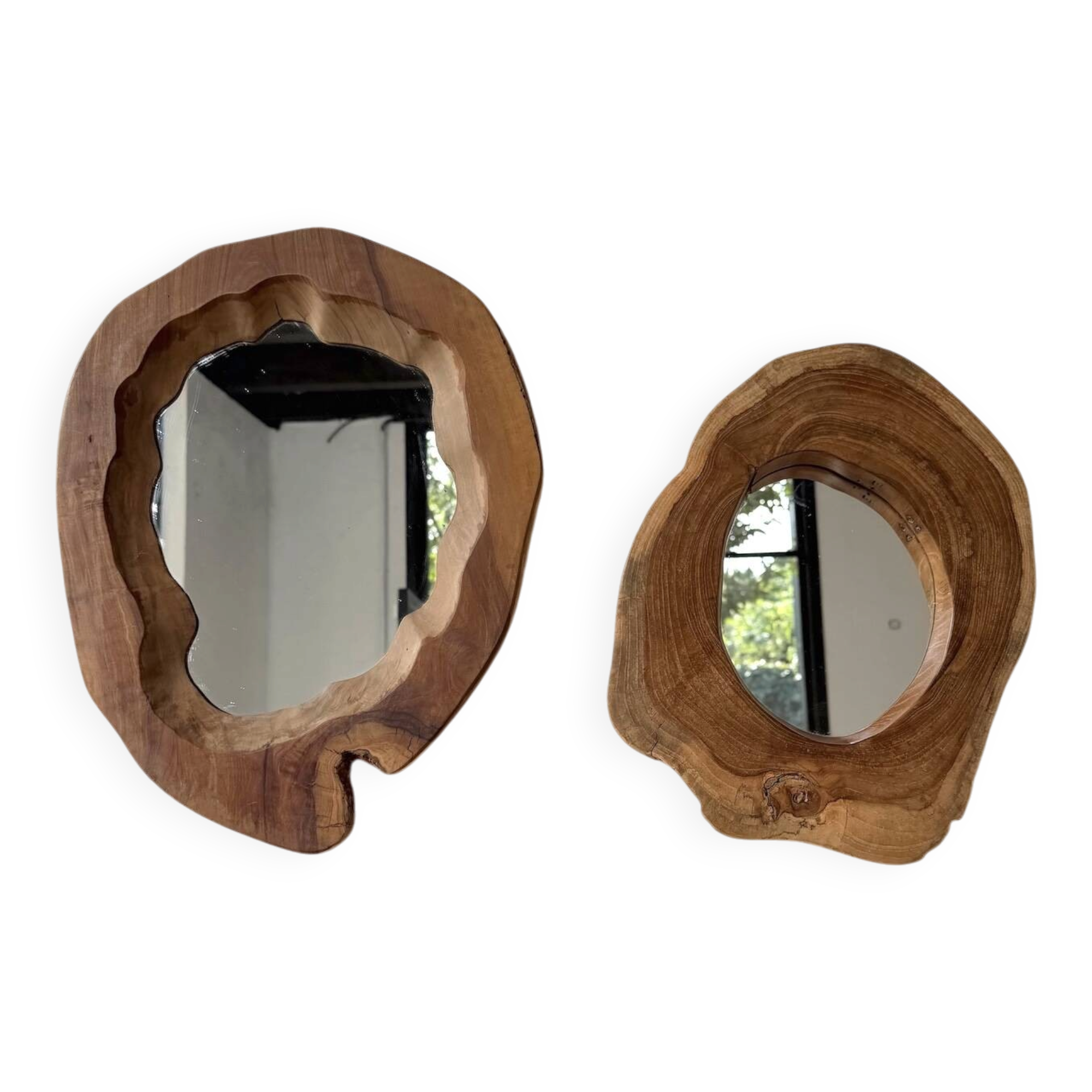 Set of 2 organic brutalist mirrors wood 1950s