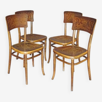 Set of 4 Thonet chairs N°257, Art Nouveau motifs 1910