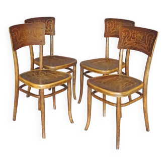 Set de 4 chaises Thonet N°257, motifs Art nouveau 1910