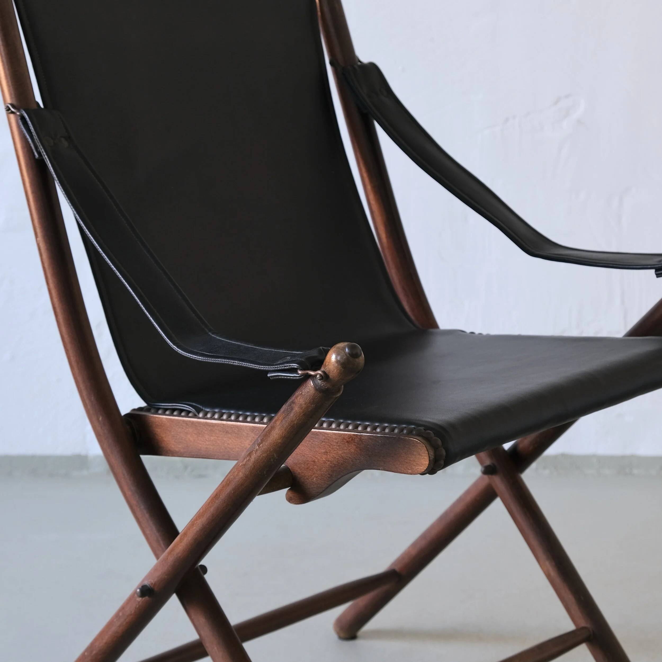 Vintage folding chair and tray table set | Campaign style