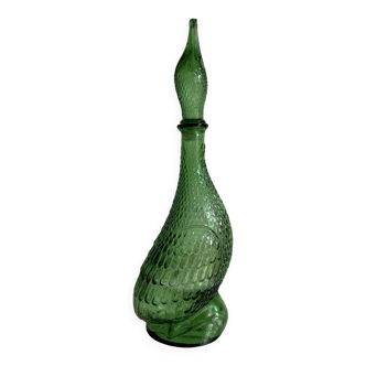 Carafe italienne en verre d’Empoli figurant un canard en verre vert