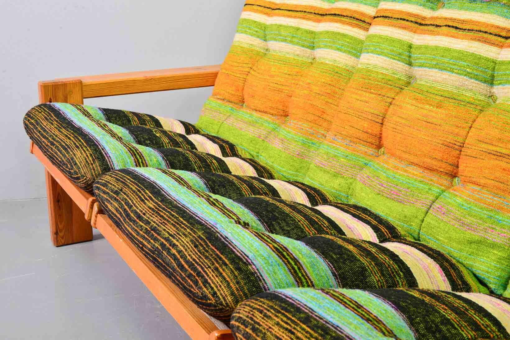 Rainbow Color Yngve Ekstrom Pinewood 3-Seat Dymling Sofa for Swedese 1970s