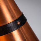 Ceiling lamp in dark stained wood with four brass shades, Sweden, 1960s