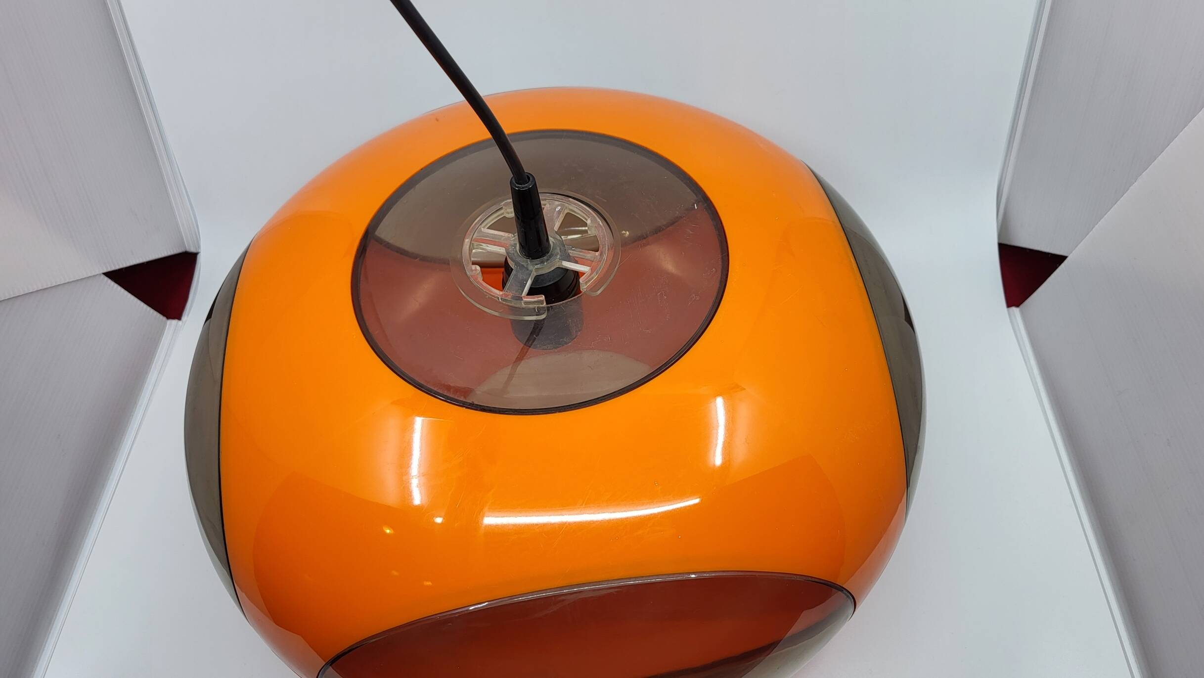 luigi colani plexiglass orange ufo space age pendant chandelier, 1970