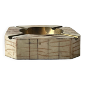 Italian ashtray in ivory zebra resin and brass, 1970s design.