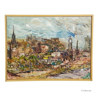 Urban landscape Edinburgh – Oil painting by Alexander Michael, 1977
