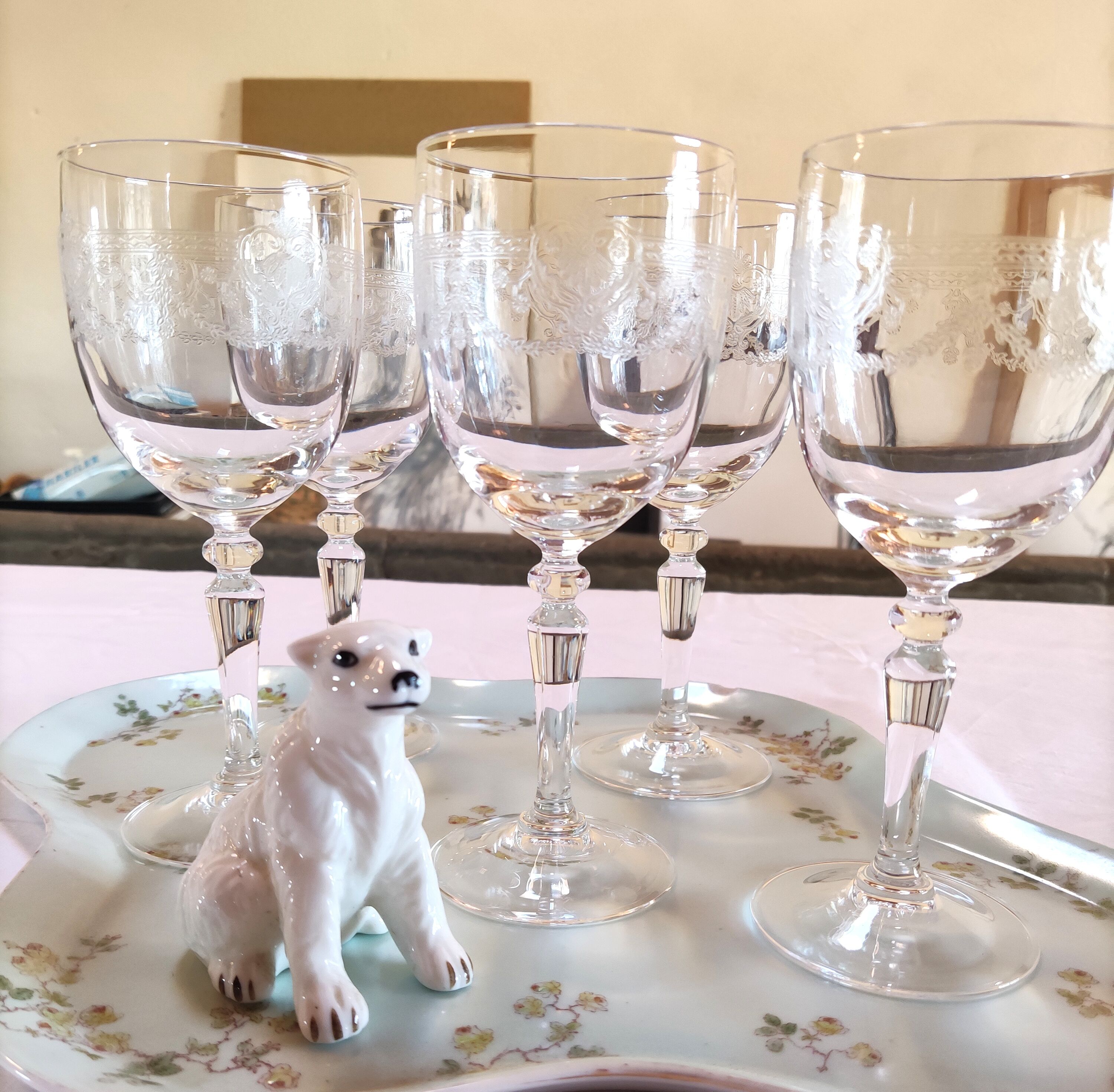 5 crystal stemmed glasses, ancient crystal of Arques,- Dampierre model