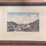 Gravure ancienne, vue du port de Morlaix , XX siècle