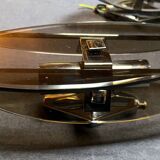 Veca, Pair of smoked glass and chrome wall lights, Italy 1970s