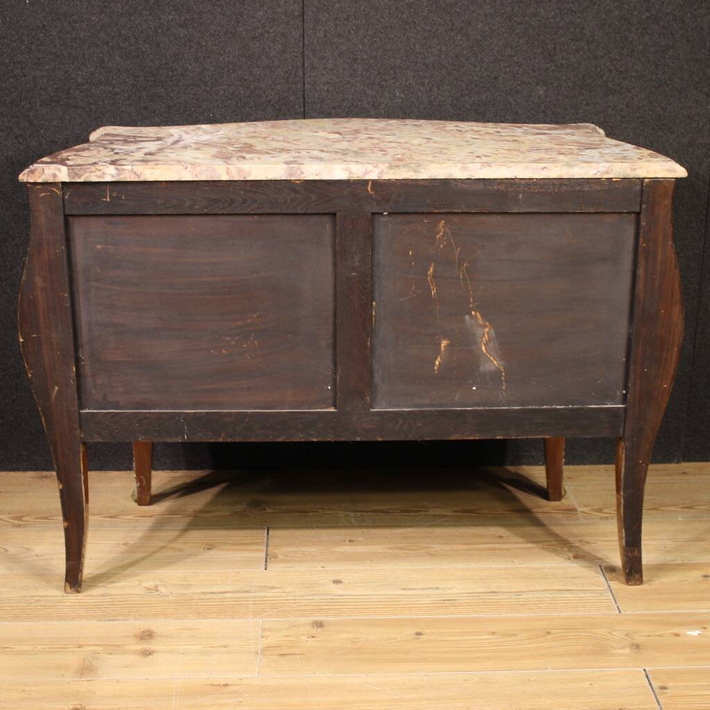 Commode française incrustée du XXe siècle avec plateau en marbre