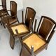 Set of 8 wooden and thick leather armchairs, Girsberger design, 80s