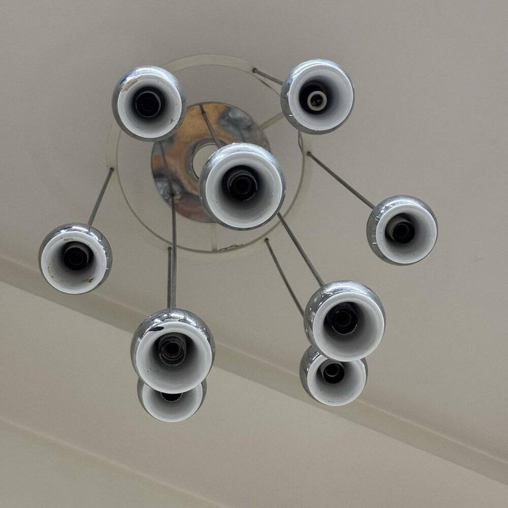 Modernist 9-Light Chandelier attributed to Angelo Brotto for Esperia, 1970s
