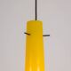 Pair of two-tone yellow and white glass pendant lights. 1960s