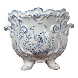 Cache-pot Moustier Dallier en céramique bleue et blanche, 1950-1970