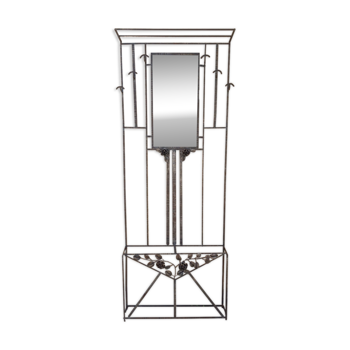 Old Art Deco coat rack in hammered iron