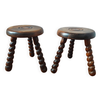 Pair of vintage 1950s tripod stools