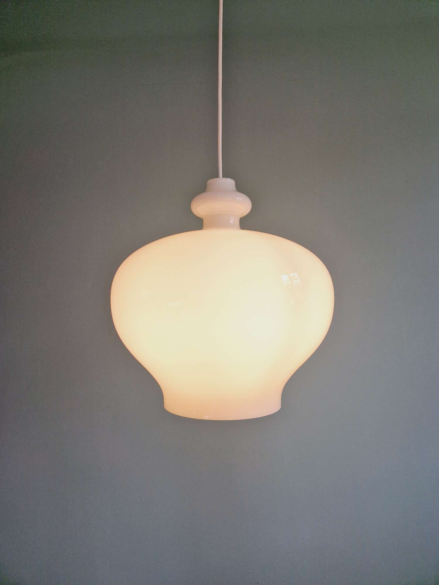 Large white opaline pendant light, H.A. Jakobsson, 1960