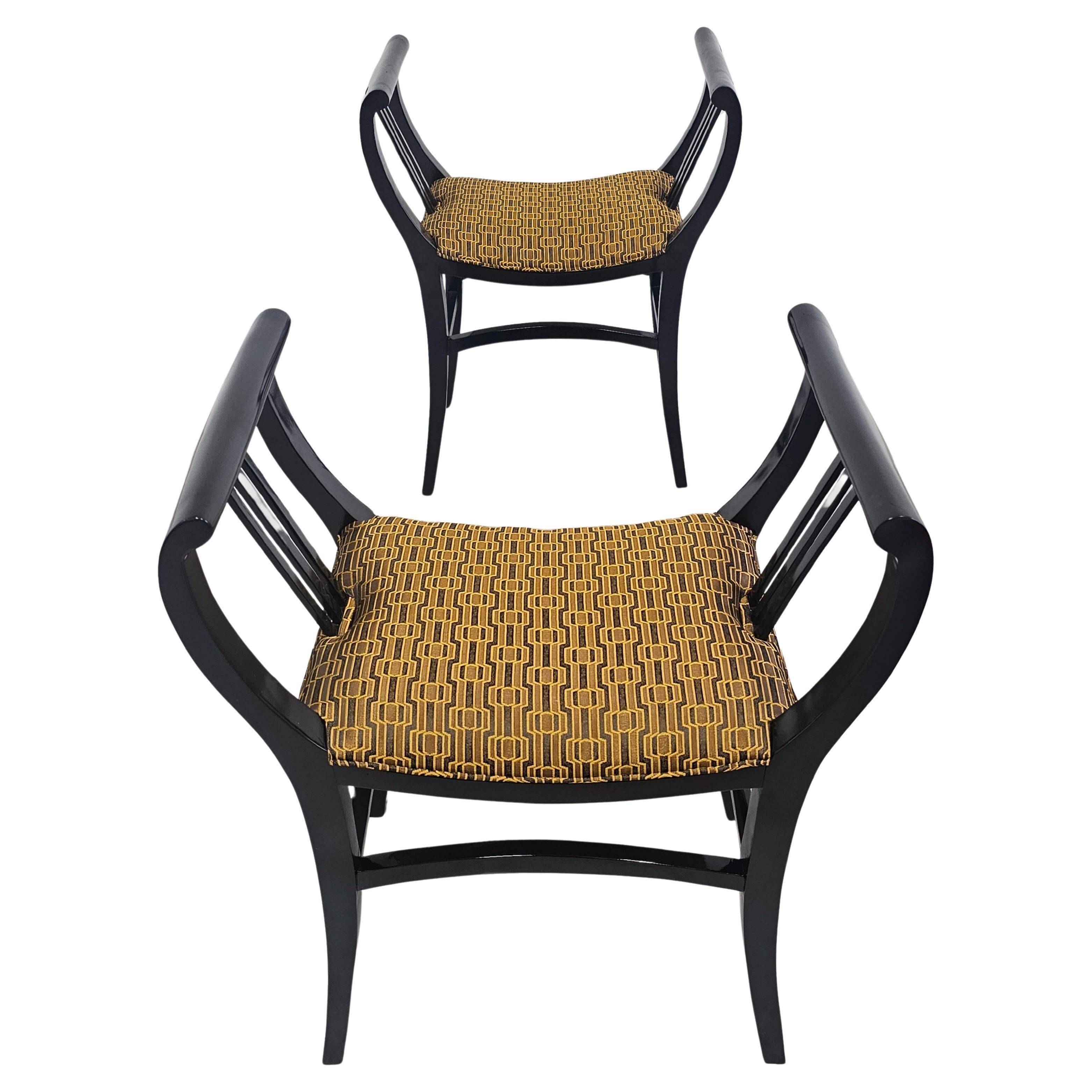 Pair of Gondola stools from the Secession movement in black lacquer, 1910s.