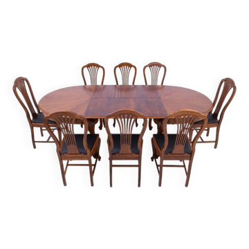 Large extendable table with eight chairs, late 19th century, France. After renovation.