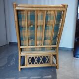 Vintage bamboo and rattan tartan armchair