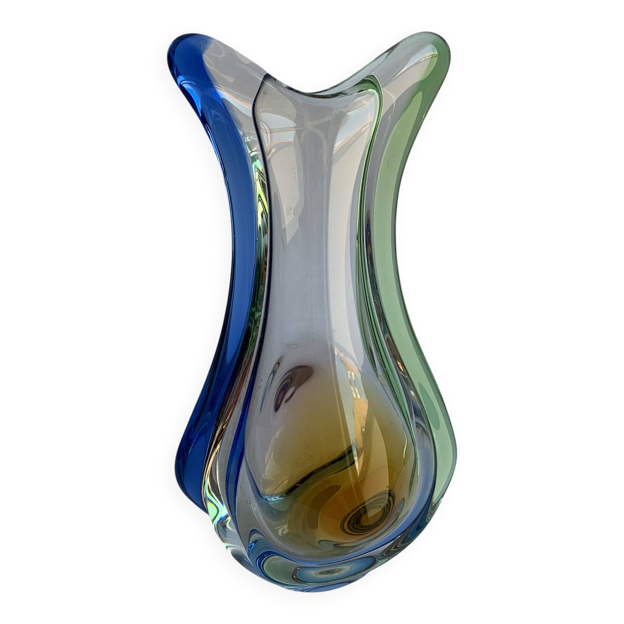 Vase par F. Zemek, verre d'art tchèque, Sklo Union, Tchécoslovaquie, années 1960