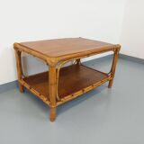Table basse vintage en rotin et bois